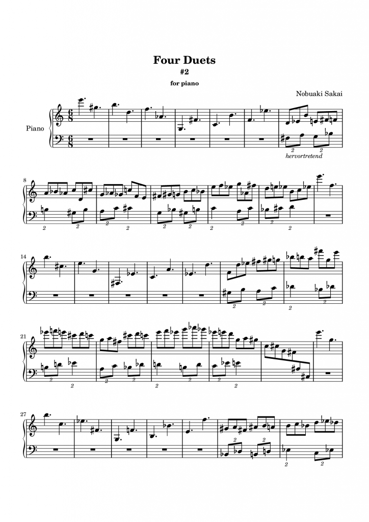 四つのデュエット　ピアノのための　第二楽章　ページ1